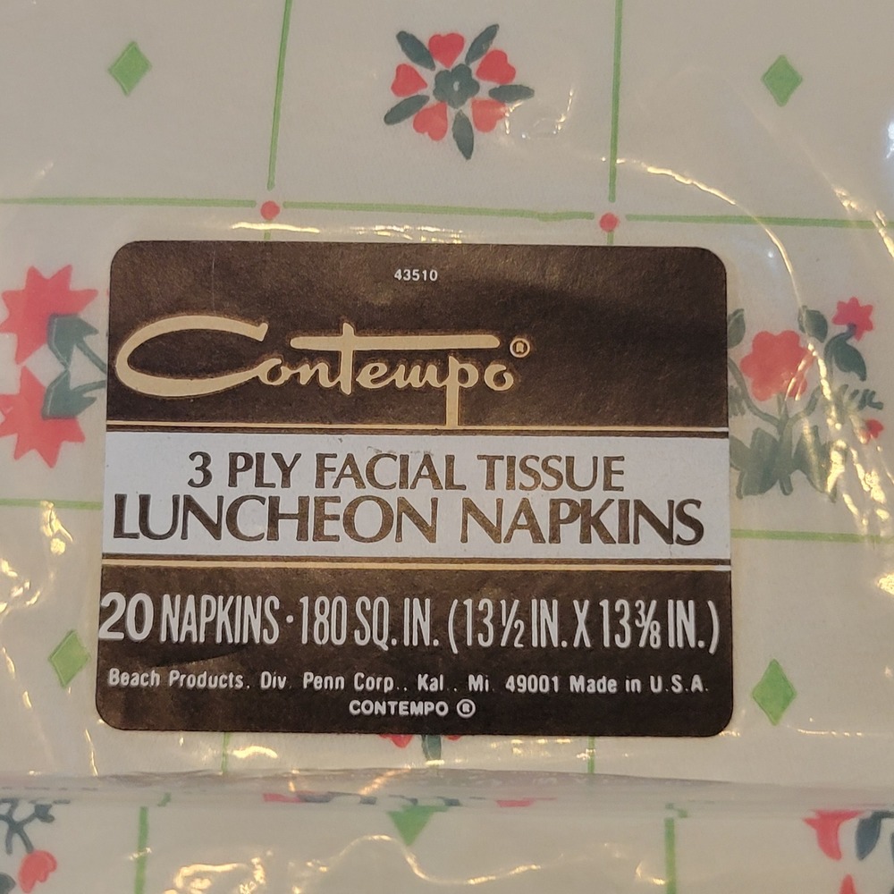 VTG Contempo Floral Paper Napkins Set 40ct Cream‎ Red Green 3-Ply USA Made NEW